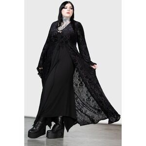 Killstar Woodland Spirit Black Burnout Velvet Duster Lace Up 2X